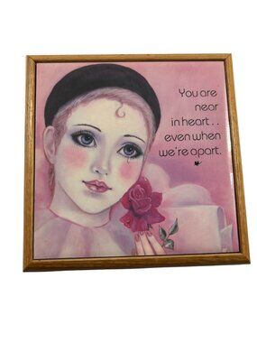 Vintage Sangray Mime Clown Tile Trivet Wall Hanging Judy Mastrangelo Wood Trim